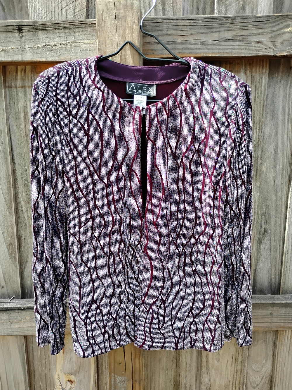 Alex Evenings | Shimmer Rhinestone Evening Jacket Burgundy Sz 10P